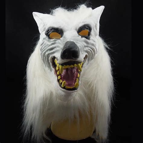 2017 Scary White Wolf Mask With Gloves Creepy Halloween Costume Fur