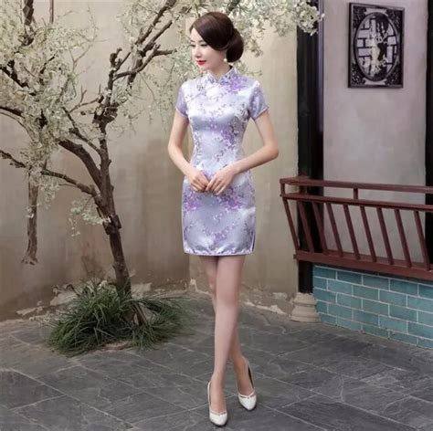 Navy Blue Traditional Chinese Classic Dress Womens Satin Mini Qipao Summer Sexy Vintage