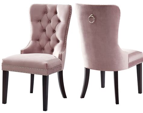 The dining rooms in our homes should essentially serve the same function, as a place to gather and linger in great leather chairs are comfortable, easy to clean, timeless, and they look great. 2 Meridian Furniture Nikki Pink Velvet Dining Chairs | The ...