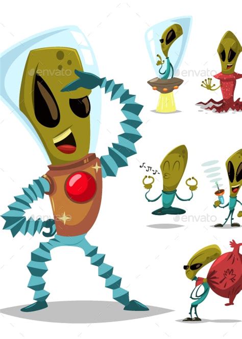 Alien Cartoon Characters Vector Set By Roiandroi Graphicriver