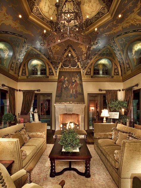 Grand Old World Living Room With Hand Painted Ceiling Hgtv