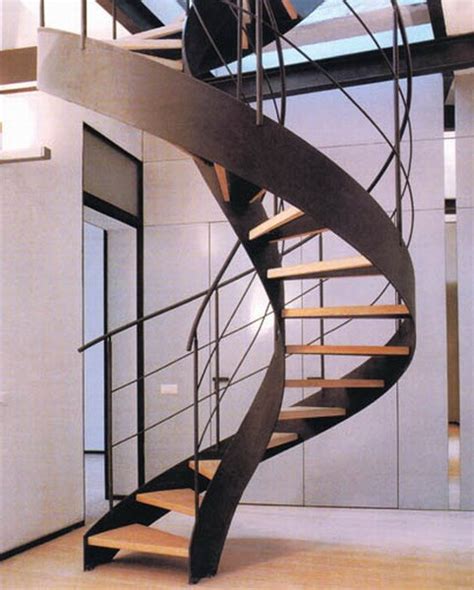 Elegant Double Steel Stringer Curved Staircases With Timber Steps And