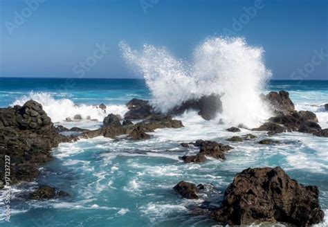 Ocean Waves Crashing Against Rocks At Hawaii Beach Stock Photo Adobe