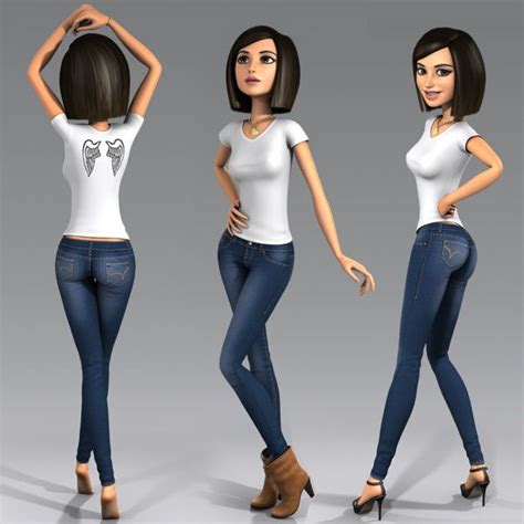 3d Model Cartoon Character Young Woman Ретро стиль Женский силуэт 3d персонаж