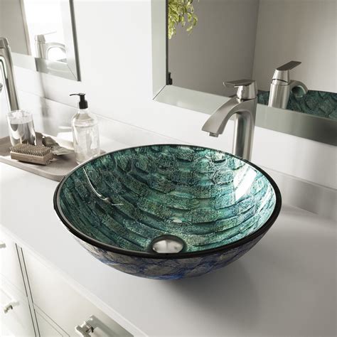 Shop Vigo Oceania Glass Vessel Round Bathroom Sink At