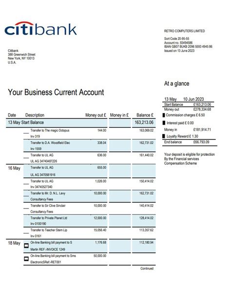 Citibank Business Bank Statement Word And Pdf Template Download