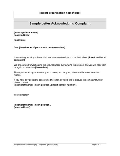 Customer Complaint Acknowledgment Letter Templates At