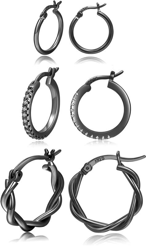 Pabbeu Black Hoop Earrings For Women Small Black Hoop