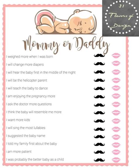Free Printable Mommy Or Daddy Baby Shower Game Printabletemplates