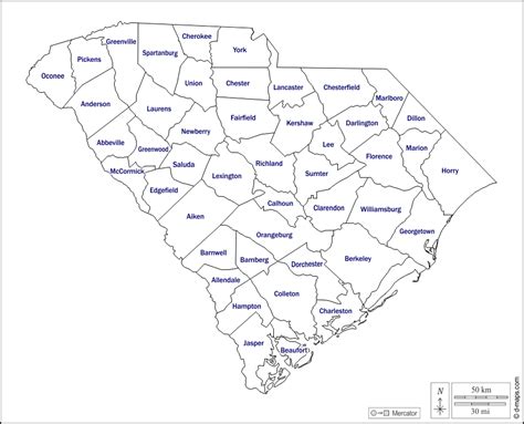 South Carolina Map With Cities And Counties Map
