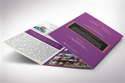 Purple Gold Tri Fold Funeral Program Word Publisher Template 555001