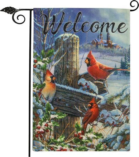 Unves Christmas Garden Flag Burlap Cardinal Welcome