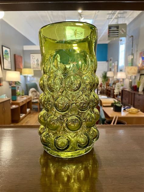 vintage large blenko green bubble vase circa