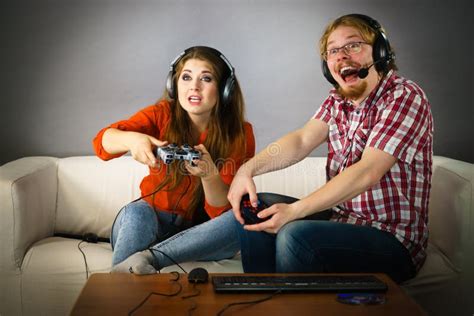 Gamer Couple Playing Games Stock Image Image Of Together 140191257
