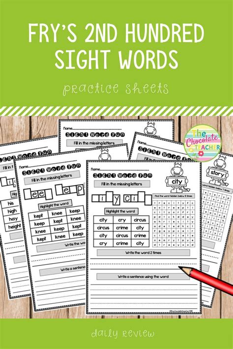 Sight Word Practice Fry Words No Prep Worksheets Words 101 200