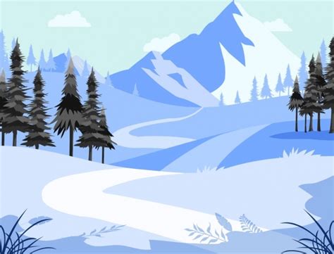 Mountain Landscape Background Winter Snow Theme Cartoon Design Vectors