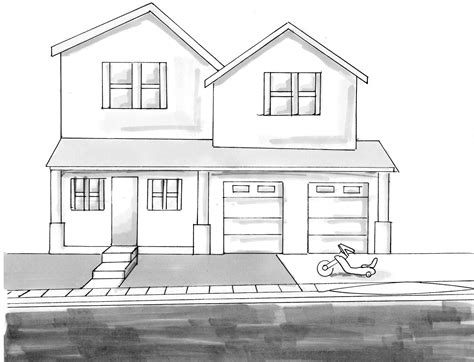 This is an easy step by step drawing tutorial that will use basic geometric shapes, letters, and numbers to guide you thru the steps of drawing a cool halloween haunted house with a tree and bats. House Sketch Step By Step at PaintingValley.com | Explore ...