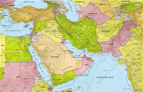 Digital Map Middle East With Relief 632 The World Of