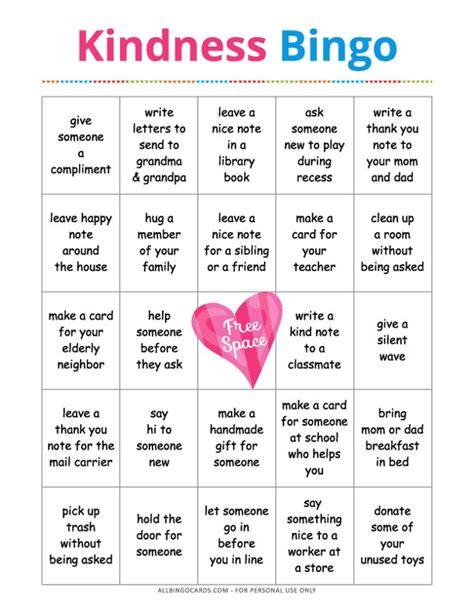 Free Printable Kindness Bingo Board