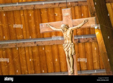 Hanging Wood Statue Of The Crucifixion Of Jesus Christ Stock Photo Alamy