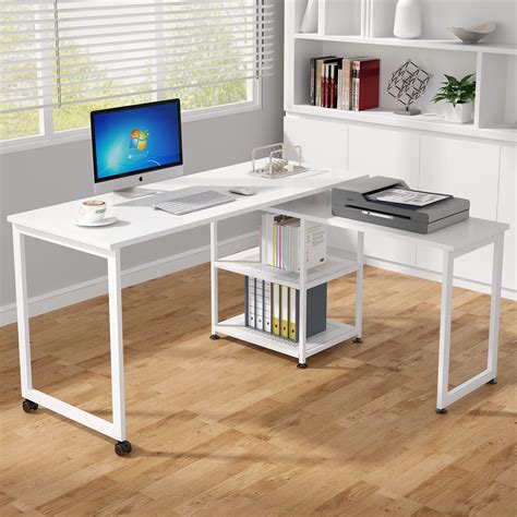 Tribesigns Modern L Shaped Desk With Storage Shelves 360 Free Rotating