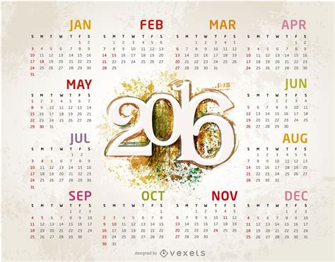 2016 Calendar Template Vector And Graphics To Download