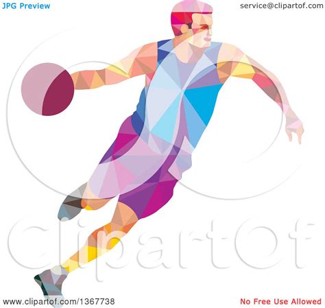 Clipart Of A Retro Low Poly White Male Basketball Player Dribbling
