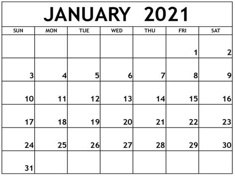 Printable January 2021 Calendar Template Zudocalendrio Images And