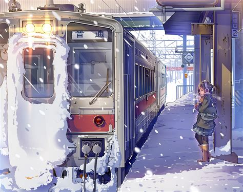 479161 Train Anime Train Station Snow Winter Landscape Rare