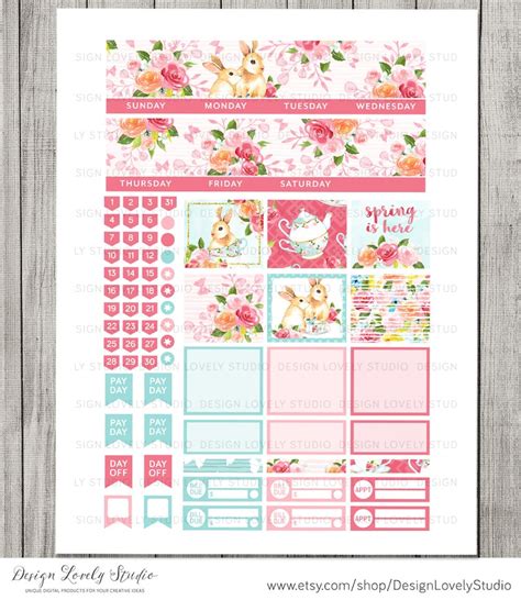 Printable Monthly Planner Stickers Spring Planner Stickers Etsy