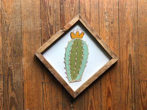 Cactus Art Wood Wall Art Reclaimed Wood Art Plant Etsy