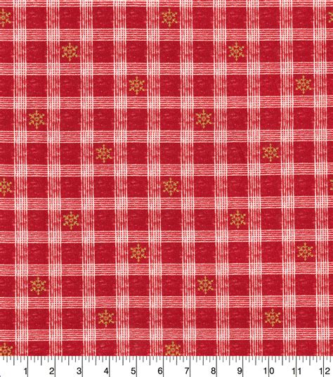 Snowflake Red Plaid Glitter Christmas Cotton Fabric Joann