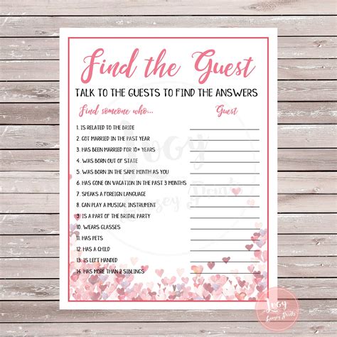 Find the Guest Printable Game Wedding / Bridal Shower or | Etsy Bridal