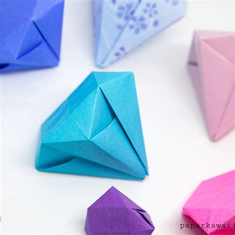 Easy Origami Diamond Tutorial Simple Gem Paper Kawaii