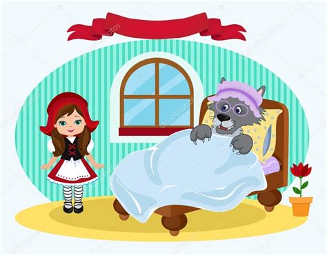 Little Red Riding Hood And The Bed In Which Lies The Wolf Vector