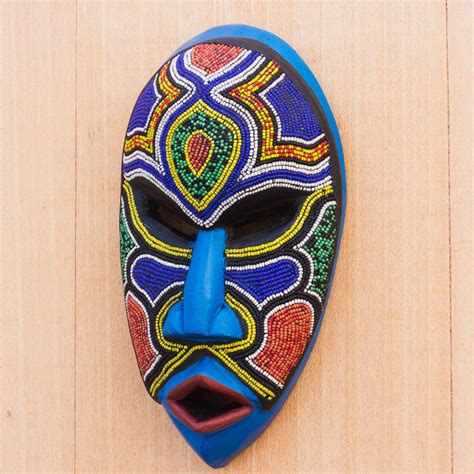 Unicef Market Recycled Plastic Beaded African Wood Mask From Ghana