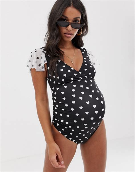 Asos Denim Asos Design Maternity Flutter Sleeve Wrap Swimsuit Lyst