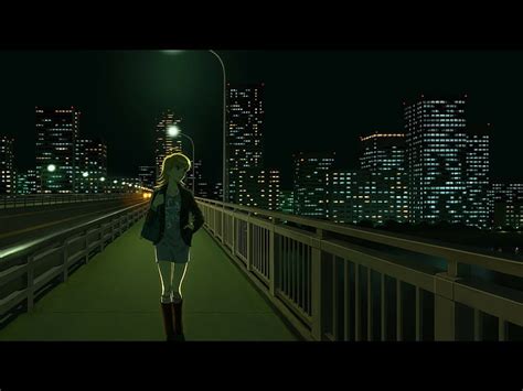 Anime Girls City Bridge Alone 1080p 2k 4k 5k Hd Wallpapers Free