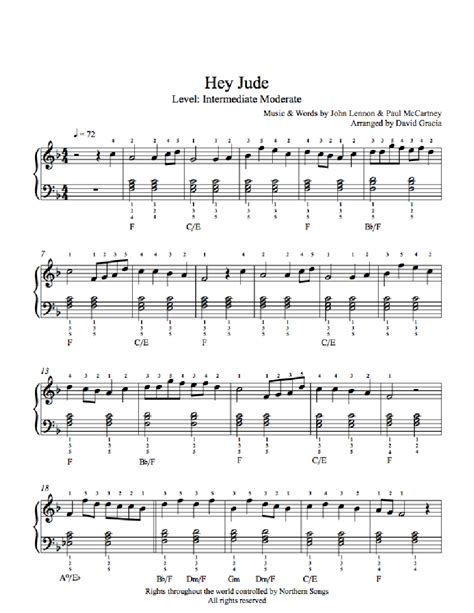 Buy fully licensed online digital, transposable, printable sheet music. Hey Jude by The Beatles Piano Sheet Music | Intermediate Level