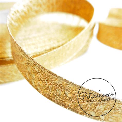05 Real Gold Thread Lace Ribbon 13mm Oak Leaf Petershams