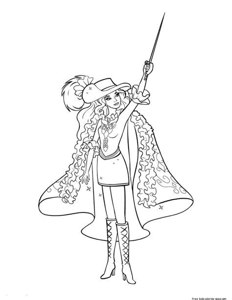 Barbie is a toy that is very attached to girls. Barbie in mousquetaires coloring pagesFree Printable ...