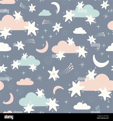 Star Moon And Cloud Pattern Design Background Cute Vector Night Sky
