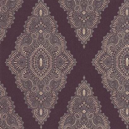 Lace Effect Damask Brown Jewel Sequin Damson