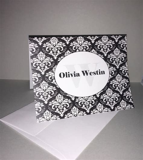 Personalized Damask Note Cards Black And White Stationery Etsy