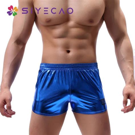 Fashion Sexy Men Underwear Boxers Patent Leather Shinny Solid Cueca