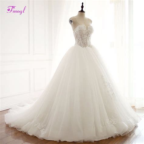 Fmogl Strapless Lace Up Appliques Ball Gown Princess Wedding Dresses
