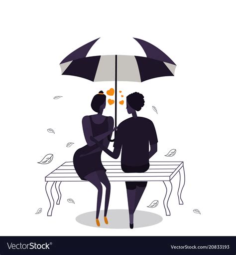 Silhouettes Of Couple Under Umbrella With Heart Vector Image
