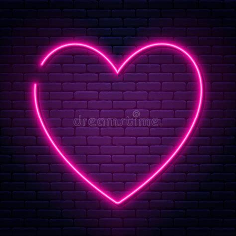 Neon Sign In Heart Shape Glowing Neon Heart On Brick Wall Background