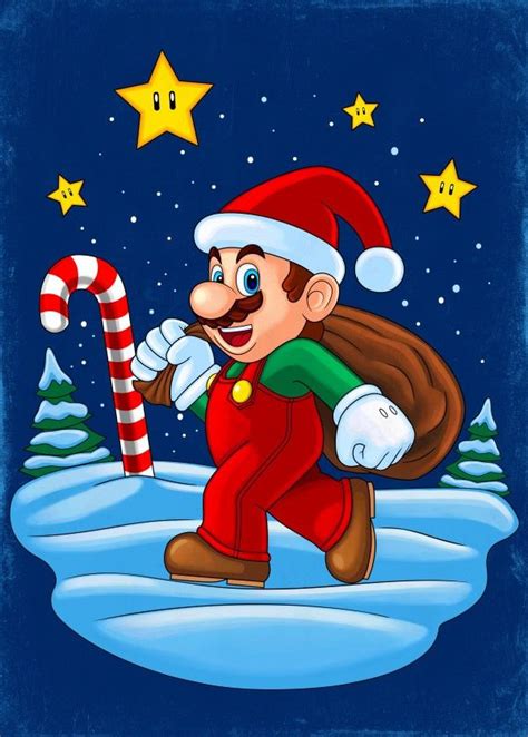 Mario Xmas Poster By Remus Brailoiu Displate Christmas Cartoon