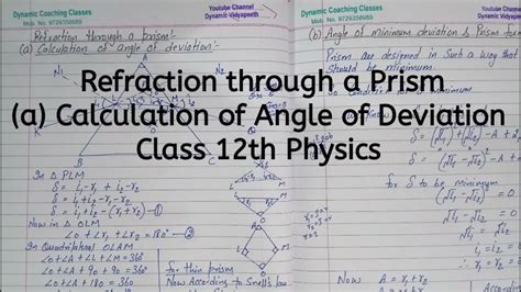 Refraction Through A Prism Calculation Of Angle Of Deviation Chapter